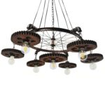 Vintage Bike Rim And Gear Design Pendant Light With Seven Bulb Holders