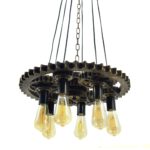Vintage Bike Gear And Chain Design Pendant Light With Six Bulb Holders