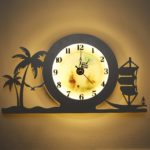 White Wall Lamp Picturing Coconut Tree And Boat With Clock Inbuild - Image 2