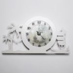 White Wall Lamp Picturing Coconut Tree And Boat With Clock Inbuild