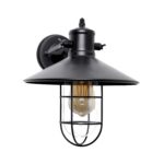 Vintage Wall Lamp With Black Metal Shade and Cage Outdoor/Indoor