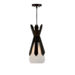 Wooden Crown Pendant Light With Glass Shade