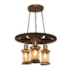 Rustic Bike Sprocket Chandelier With Three Lamp