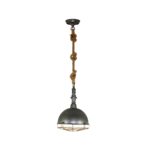 Vintage Industrial Rope Pendant Light With Metal Shade And Cage