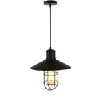Vintage Metal Cage Pendant Light With Black Metal Shade