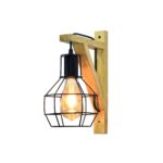 Vintage Metal Cage Wall Light With Wooden Base