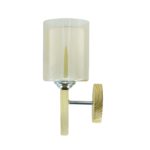 Simple Cylindrical Amber Glass Wall Lamp With Wooden Canopy