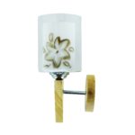 Simple Cylindrical Glass Wall Lamp With Inner Floral Design and Wooden Canopy