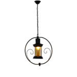 Lantern Style Pendant Light With Round Metal Frame