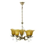 Antique Bronze Chandelier Floral Glass