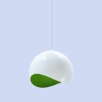 White Half Sphere Metal Pendant Light With Green Interiors