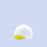 White Half Sphere Metal Pendant Light With Yellow Interiors