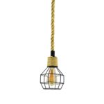 Vintage Metal Cage Pendant Light With Rope Hanging