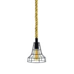 Vintage Metal Cage Pendant Light With Rope Hanging