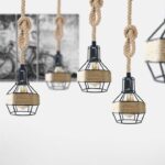 Vintage Metal Cage Pendant Light With Rope Hanging