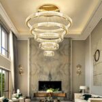 Modern Led Crystal Chandelier For Duplex Ceiling With Remote Controller