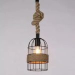 Vintage Metal Cage Pendant Light With Rope Hanging