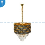 Mini Crystal Chandelier Black Gold Tiered Ribbon Drum with Crystal Drops (S032)