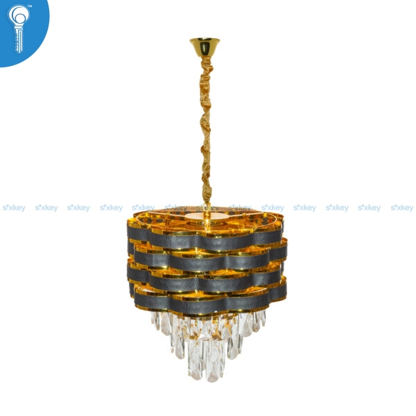 Mini Crystal Chandelier Black Gold Tiered Ribbon Drum with Crystal Drops (S032)