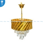 Mini Crystal Chandelier Gold Diagonal Ribbed Drum with Teardrop Pendants (S015) - Image 3
