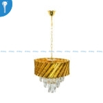 Mini Crystal Chandelier Gold Diagonal Ribbed Drum with Teardrop Pendants (S015) - Image 2
