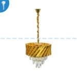 Mini Crystal Chandelier Gold Diagonal Ribbed Drum with Teardrop Pendants (S015)