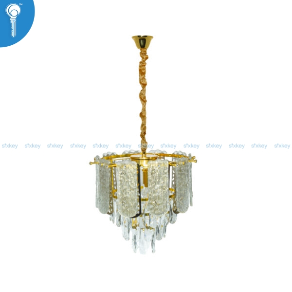 Mini Crystal Chandelier Gold Frosted Cylinder Column Ring with Crystal Drops (S034)