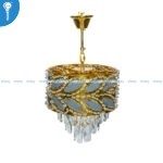 Mini Crystal Chandelier Gold Grey Leaf Motif Drum with Crystal Bead Fringe (S035) - Image 3