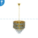 Mini Crystal Chandelier Gold Grey Leaf Motif Drum with Crystal Bead Fringe (S035) - Image 2
