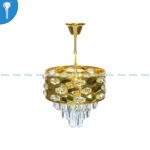 Mini Crystal Chandelier Gold Hexagon Lattice Drum with Crystal Teardrop Drops (S028) - Image 3