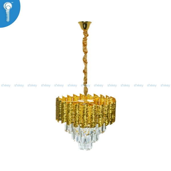 Mini Crystal Chandelier Gold Leaf Petal Drum with Crystal Column Drops (S020)