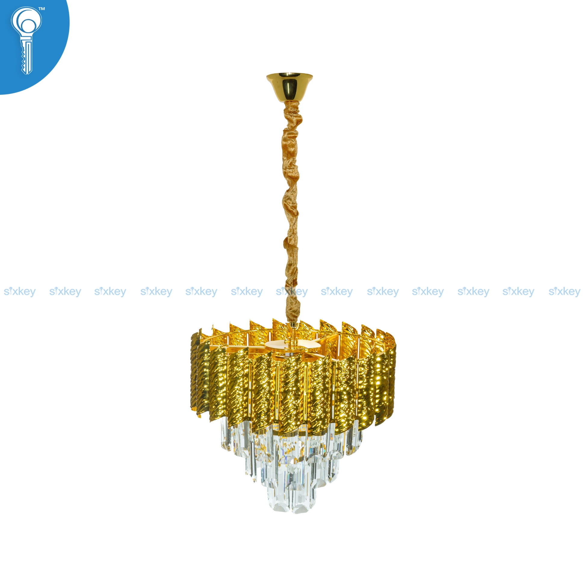 Mini Crystal Chandelier Gold Leaf Petal Drum with Crystal Column Drops S020 -3 Mini Crystal Chandelier Gold Leaf Petal Drum with Crystal Column Drops (S020)