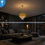 Mini Crystal Chandelier Gold Leaf Petal Drum with Crystal Column Drops (S020) - Image 4