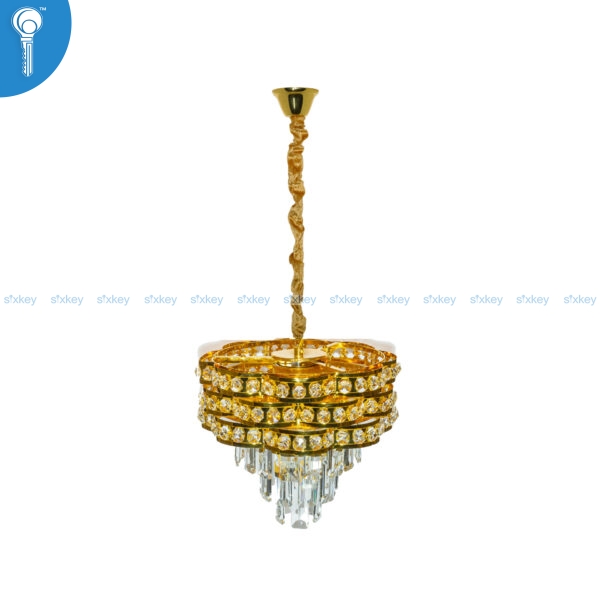 Mini Crystal Chandelier Gold Multi-Ring Crown with Round Crystal Bead Drops (S025)