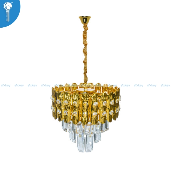 Mini Crystal Chandelier Gold Oval Coin Drum with Crystal Column Drops (S023)