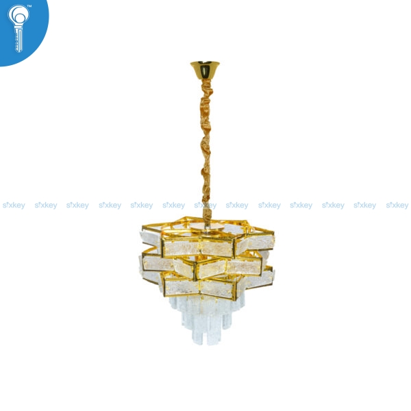 Mini Crystal Chandelier Gold Staggered Honeycomb Panel with Crystal Drops (S024)