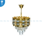 Mini Crystal Chandelier Gold Tiered Curved Panel with Crystal Column Drops (S019) - Image 3