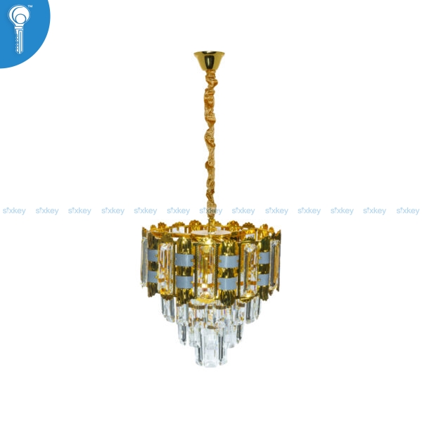 Mini Crystal Chandelier Gold Tiered Curved Panel with Crystal Column Drops (S019)