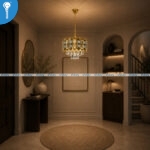 Mini Crystal Chandelier Gold Tiered Curved Panel with Crystal Column Drops (S019) - Image 4