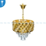Mini Crystal Chandelier Gold Tiered Petal Crown with Round Crystal Bead Drops (S021) - Image 3