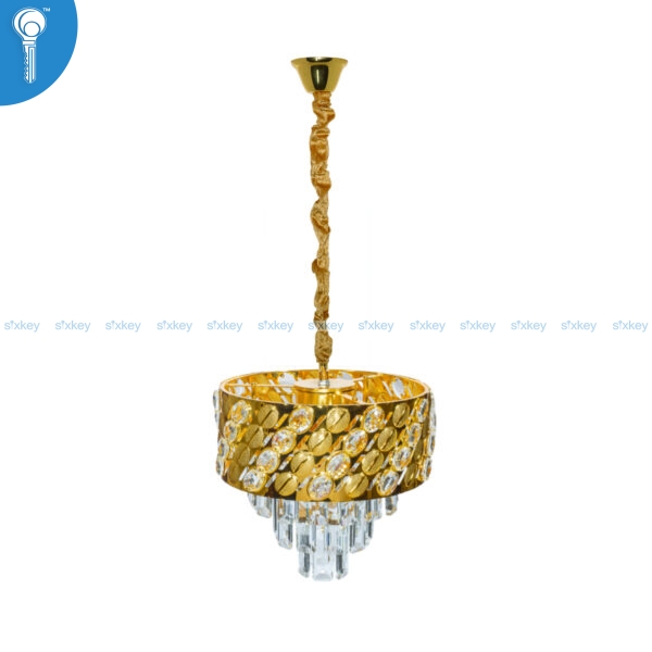 Mini Crystal Chandelier Gold Tiered Petal Crown with Round Crystal Bead Drops (S021)