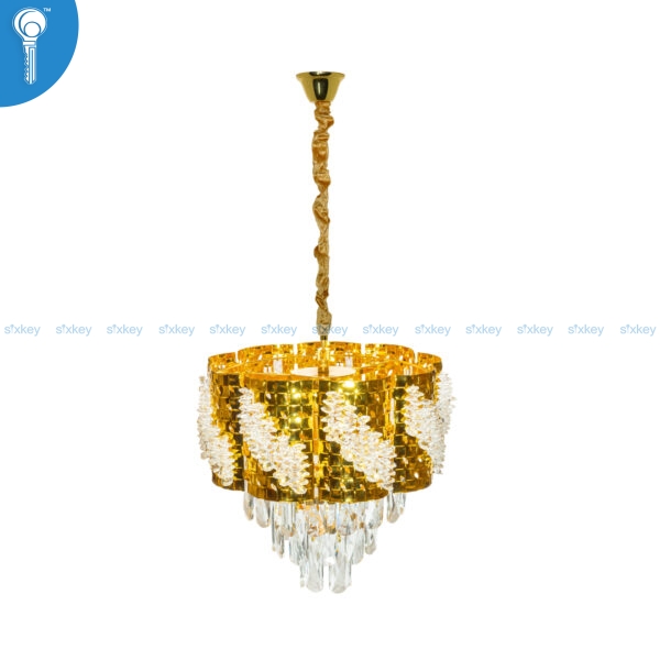 Mini Crystal Chandelier Gold Woven Basket Drum with Floral Crystal Cluster Drops (S036)