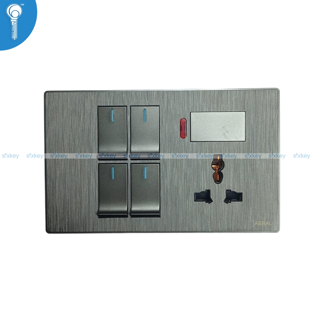 4gang-socket-abbal-grey 4 Gang Switch with Socket Abbal Grey - Image 1
