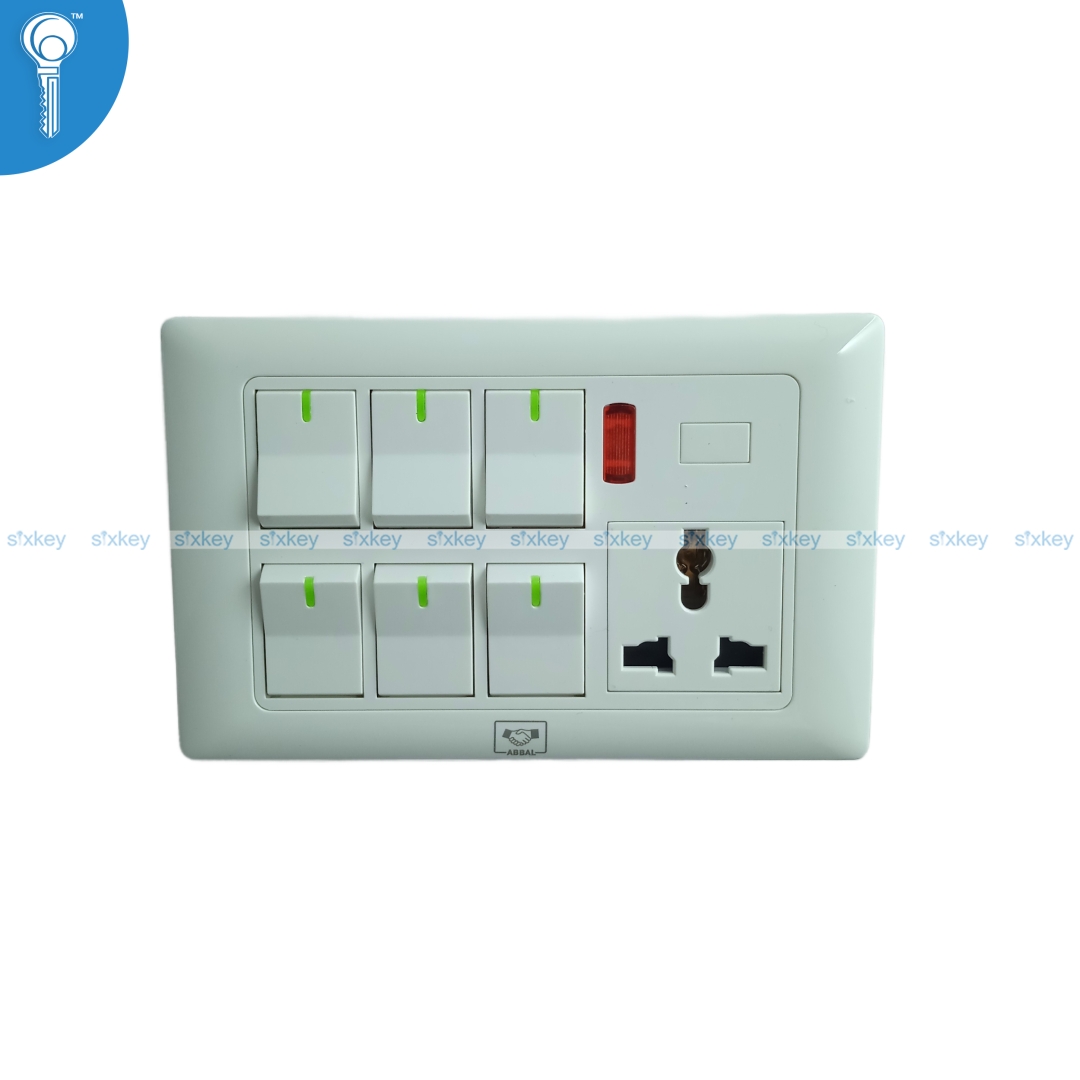 6gang-socket-abbal-white 6 Gang Switch with Socket Abbal White - Image 1