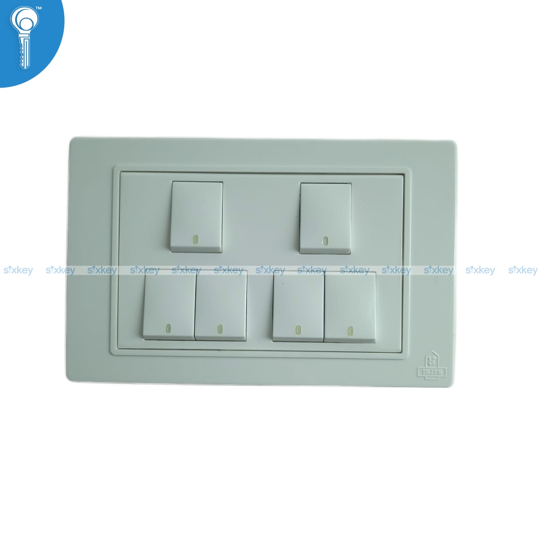 6gang rathi white 6 Gang 3X5 Switch Rathi 3 Pustey - Image 1