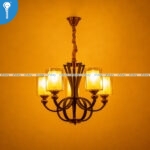 Antique Black Scroll Arm 5-Light Chandelier with Amber Glass Shades (8357) - Image 2