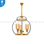 Antique Black and Gold Orb Cage 3-Light Chandelier with Amber Glass Shades (3149)