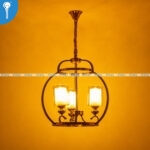 Antique Black and Gold Orb Cage 3-Light Chandelier with Amber Glass Shades (3149) - Image 2