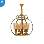 Antique Black and Gold Orb Cage 5-Light Chandelier with Amber Glass Shades (3149)