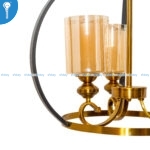 Antique Black and Gold Orb Cage 5-Light Chandelier with Amber Glass Shades (3149) - Image 2